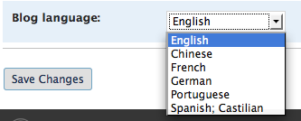 Languages available for the WordPress administration interface